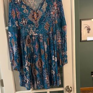 Teal print mini dress or tunic